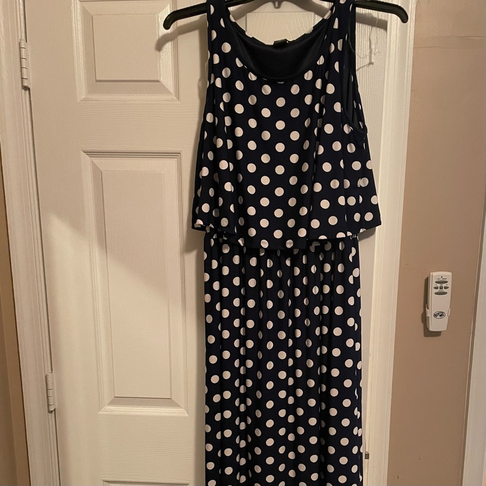 Navy Blue Polka Dot Maxi Dress